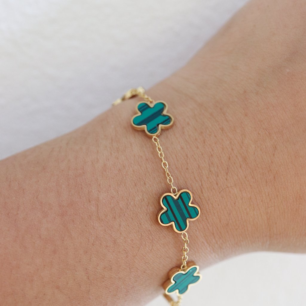 11.5mm Five Petal Clover Charm Bracelet 18k Gold Plated Stainless Steel